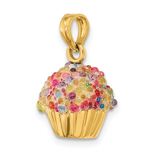 14k Yellow Gold 3-D Cupcake Charm with Beads