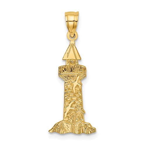 14k Yellow Gold Lighthouse Pendant with Seagulls 3/4in