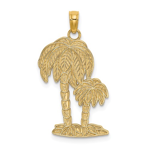 14k Yellow Gold Textured Palm Trees Pendant 7/8in