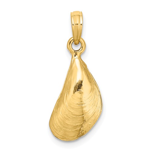 14k Yellow Gold 3-D Mussel Shell Pendant 5/8in