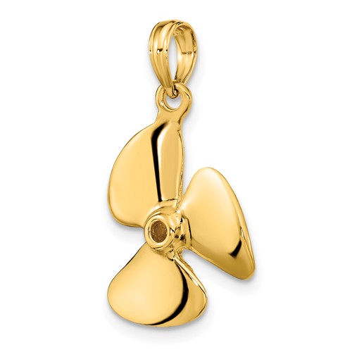 14k Yellow Gold 3-D Three Blade Propeller Pendant 5/8in