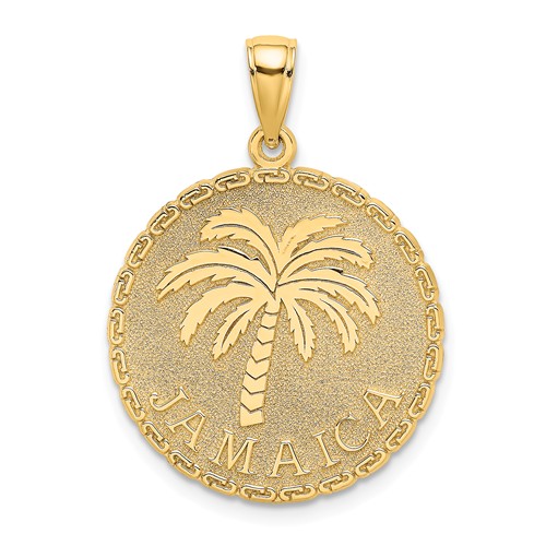 14k Yellow Gold Jamaica Palm Tree Disc Pendant