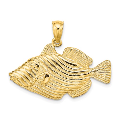 14k Yellow Gold Trigger Fish Pendant with Stripes 5/8in