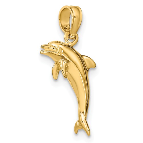 14k Yellow Gold 3-D Jumping Dolphin Charm