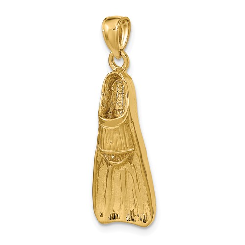 14k Yellow Gold 3-D Scuba Fin Pendant 1in