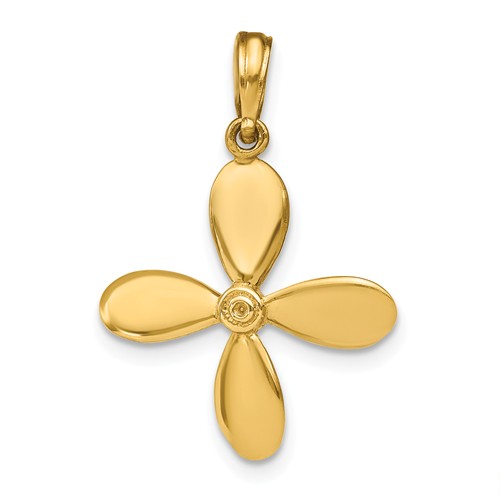 14k Yellow Gold 3-D Boat Propeller Pendant 3/4in