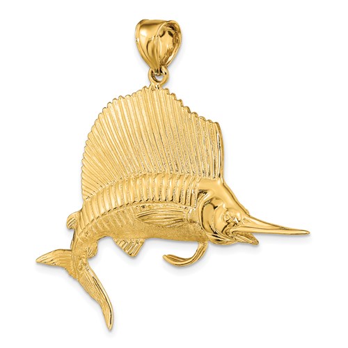 14k Yellow Gold Large 3-D Sailfish Pendant