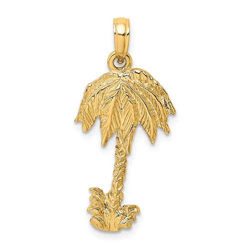 14k Yellow Gold Textured Palm Tree Pendant 7/8in