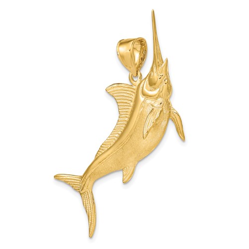 14k Yellow Gold 3-D Marlin Pendant 2in