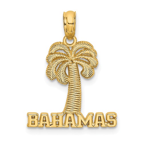 14k Yellow Gold Palm Tree Bahamas Pendant 5/8in