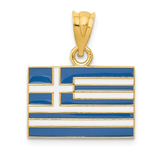 14k Yellow Gold Greek Flag Pendant with Enamel