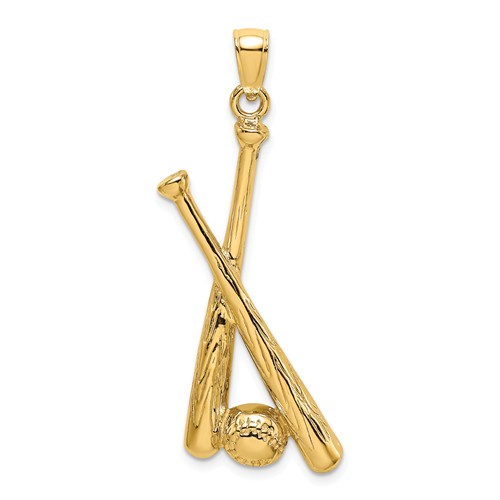 14k Yellow Gold Baseball Bats and Ball Pendant 1.25in