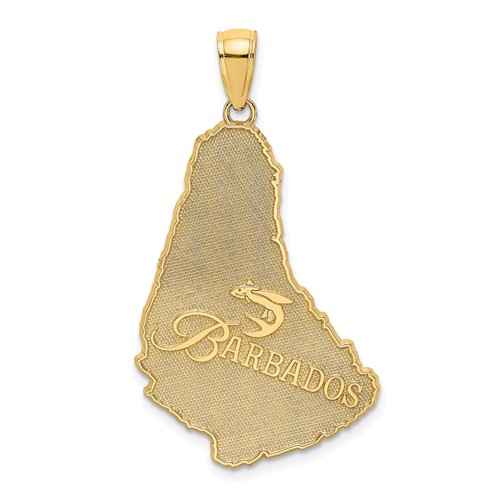 14k Yellow Gold Barbados Island Map Pendant 1in