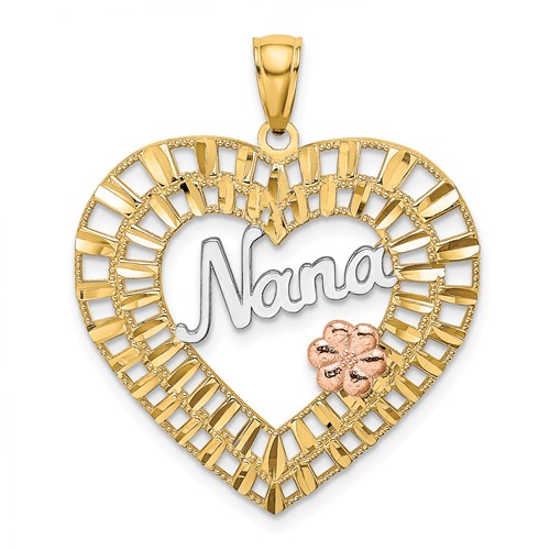 14k Yellow And Rose Gold NANA Heart Pendant With Flowers