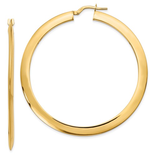 14k Yellow Gold Knife Edge Slender Hoop Earrings 2in