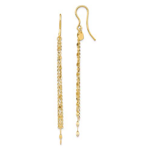 14k Yellow Gold Tassel Dangle French Wire Earrings 3in