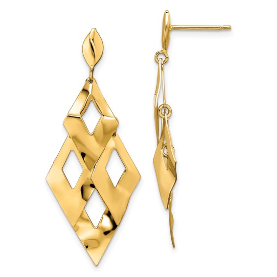 14k Yellow Gold Chandelier Drop Dangle Earrings with Cut-out Accents