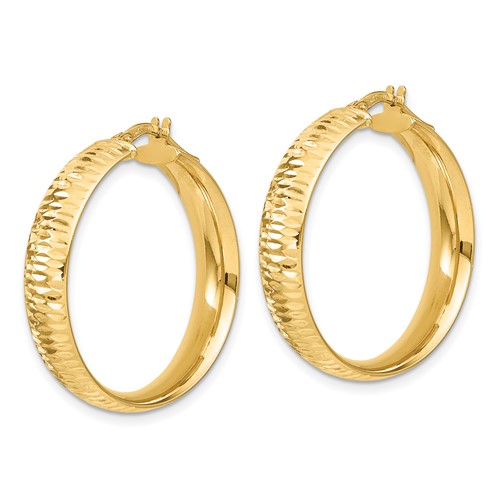 14k Yellow Gold Italian Diamond-cut Round Hoop Earrings 1in