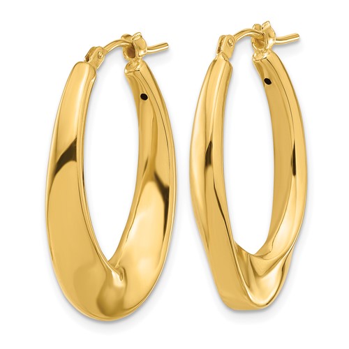 14k Yellow Gold Hollow Oval Twist Hoop Earrings 1in