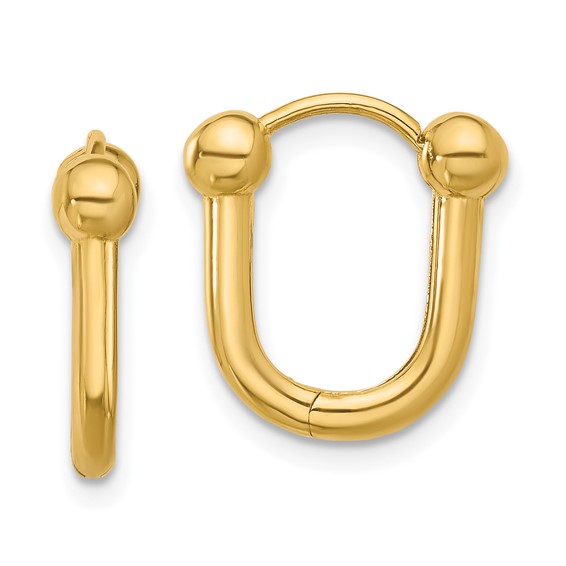 14k Yellow Gold Huggie Hoop Earrings With Ball Accents