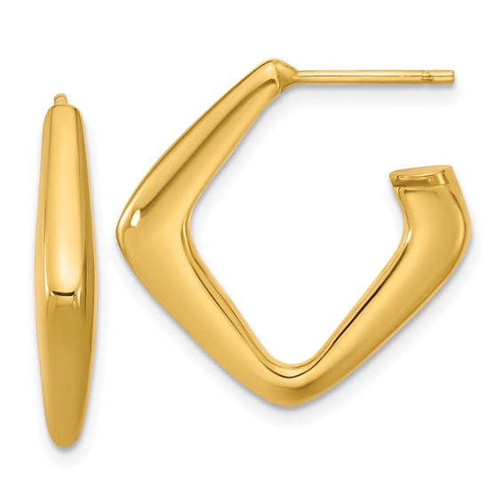 14k Yellow Gold Pointed J-Hoop Post Earrings