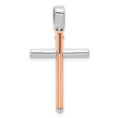 14k White and Rose Gold Latin Cross Pendant with High Polish 1in