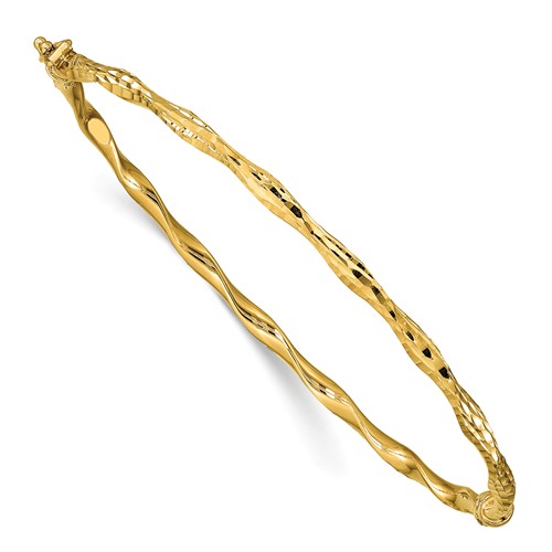 14k Yellow Gold Diamond Cut Twisted Bangle Bracelet With Hinge 7 5in Jjlf1374