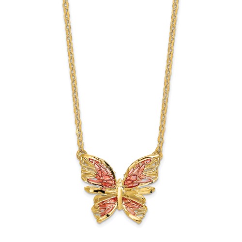 14k Yellow Gold Butterfly Necklace with Pink Enamel