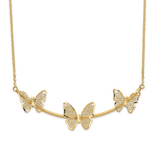 14k Yellow Gold Butterflies Bar Necklace