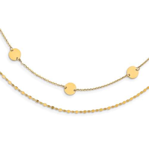 14k Yellow Gold Two-Strand Disc Station Necklace 18in