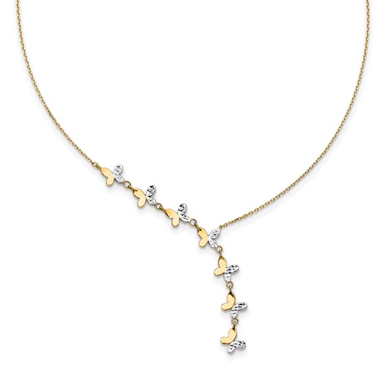 14k Yellow Gold Rhodium-plated Diamond-cut Butterfly Necklace