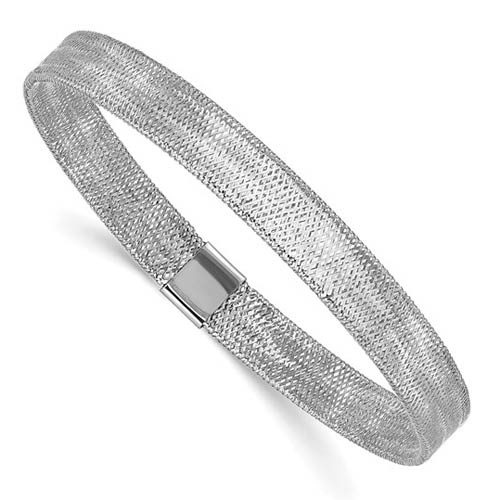 14k White Gold Slip-on Flat Mesh Bangle Bracelet