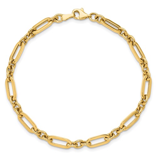 14k Yellow Gold Large Oval Link Bracelet w/ Florentine Finish Alternating  with 3 Vertical Gold Ball Links - G114