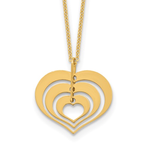 14k Yellow Gold Three Nested Heart Pendant Necklace