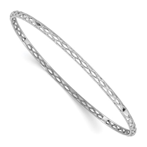 14k White Gold Textured Cut-out Slip-on Bangle Bracelet 7.5in