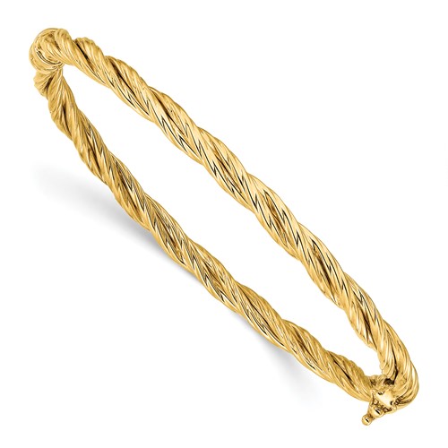 14k Yellow Gold Polished Twisted Rope Hinged Bangle Bracelet