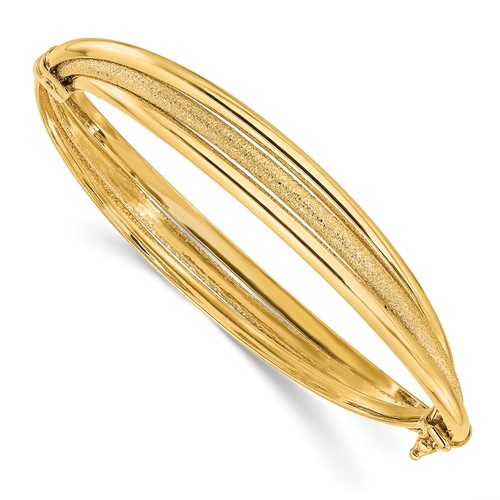 14k Yellow Gold Italian Tapered Bangle Bracelet With Polished and Textured Finish