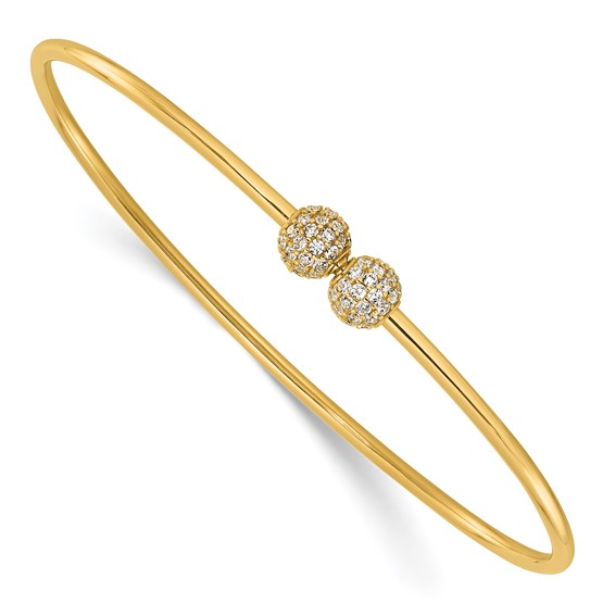 14k Yellow Gold Cubic Zirconia Ball Flexible Bangle Bracelet