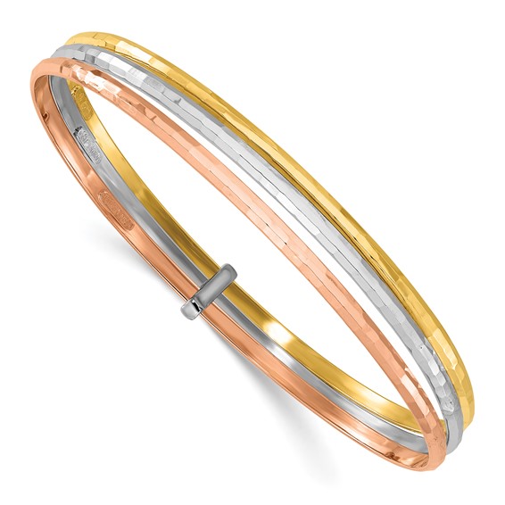 14k Yellow Gold with Rose and White Rhodium 3-Row Bangle Bracelet