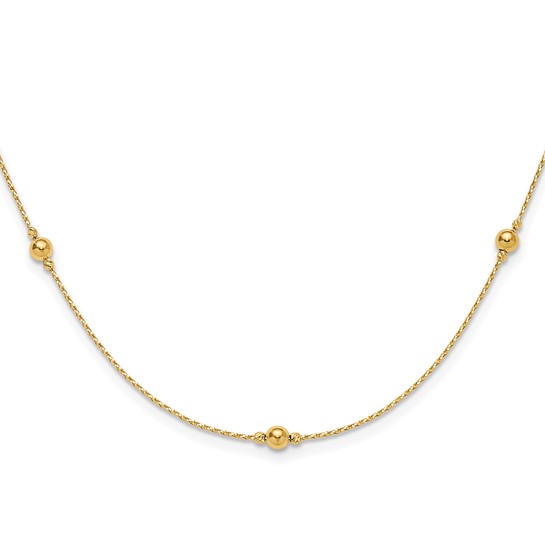 14k Yellow Gold 7 Diamond-cut Bead Station Necklace 17in