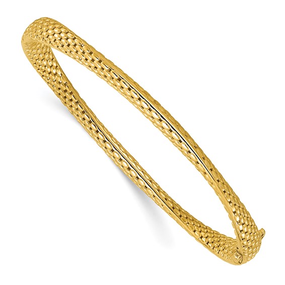 14k Yellow Gold Popcorn Twist Hinged Bangle Bracelet