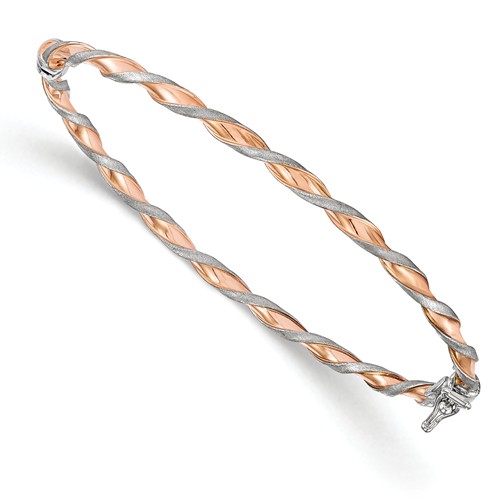 14k White Gold with Rose Plated Gold Italian Twisted Bangle 7in