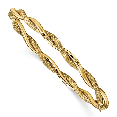 14k Yellow Gold Italian Textured Twist Bangle Bracelet 8in