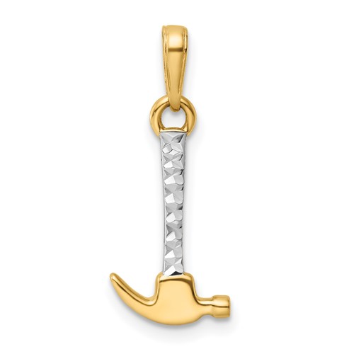 14k Yellow Gold and Rhodium Diamond-cut Hammer Pendant 5/8in