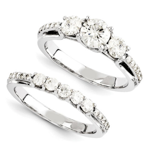 1 1/2 CT TW 3-Stone Moissanite Wedding Ring Set MTR101E | Joy Jewelers