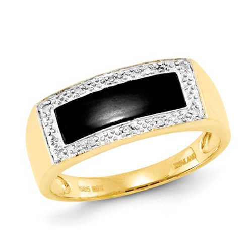 14kt Yellow Gold Men's Rectangular Onyx Ring with Diamonds OR258A