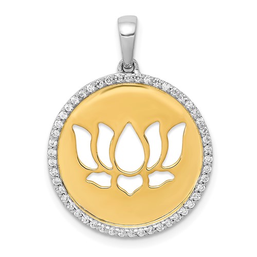 14k Two-tone Gold 1/4 ct tw Diamond Round Lotus Flower Pendant