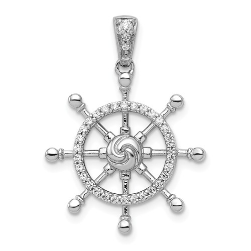 14k White Gold 1/6 ct Diamond Ship's Wheel Pendant