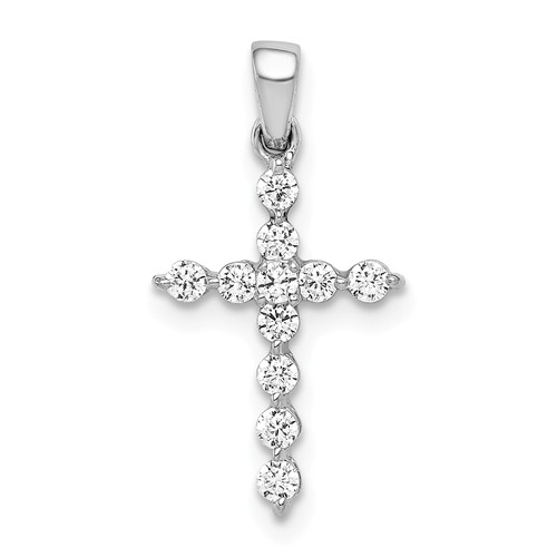 14k White Gold 1/4 ct Diamond Cross Pendant 1/2in