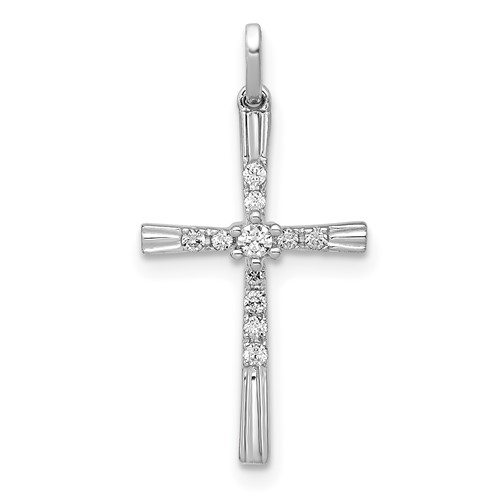 10k White Gold 1/10 ct tw Diamond Cross Pendant With Grooves